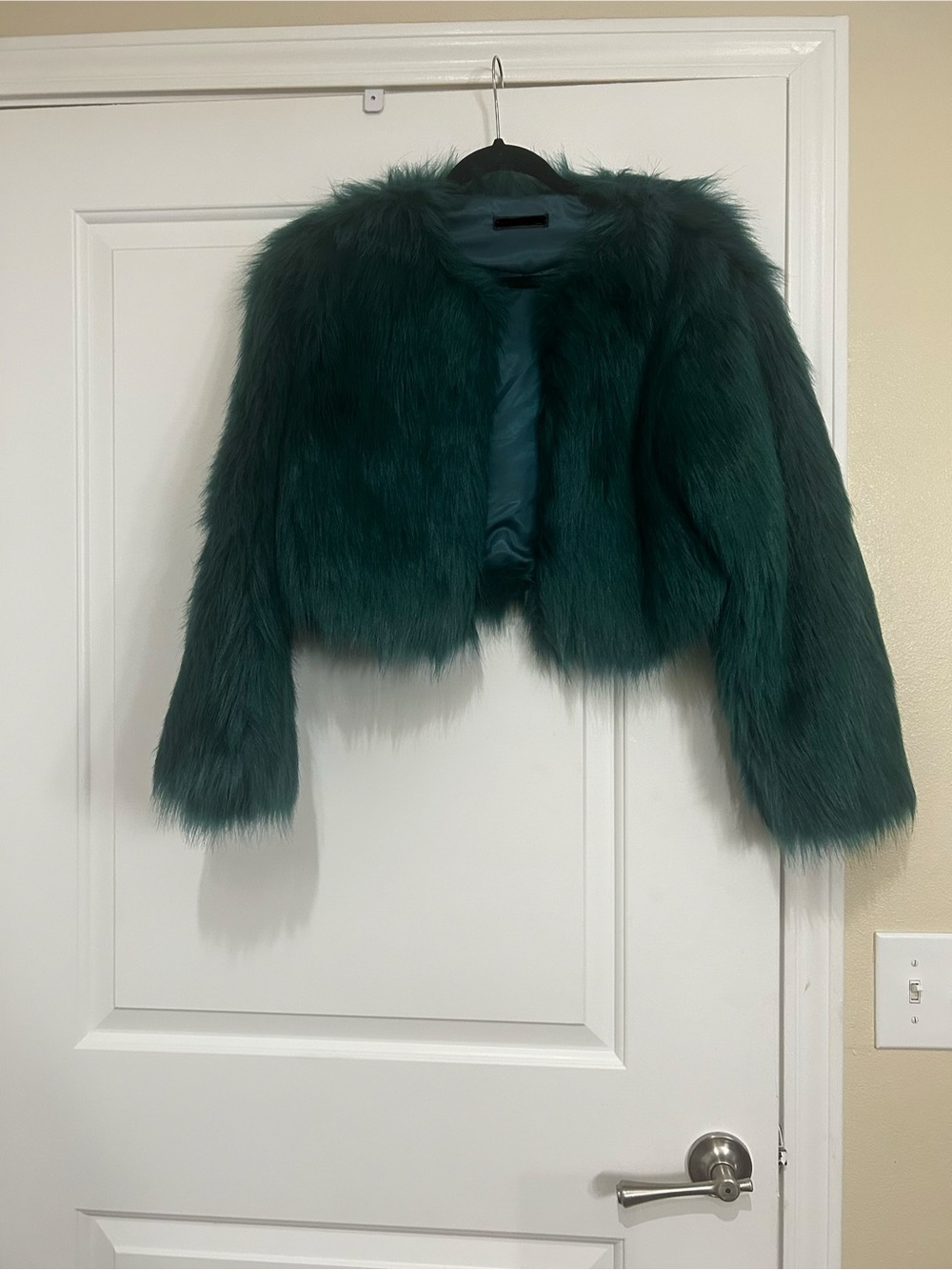 Emerald Green Faux Fur Cropped Jacket